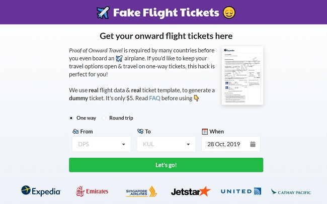free fake flight ticket generator