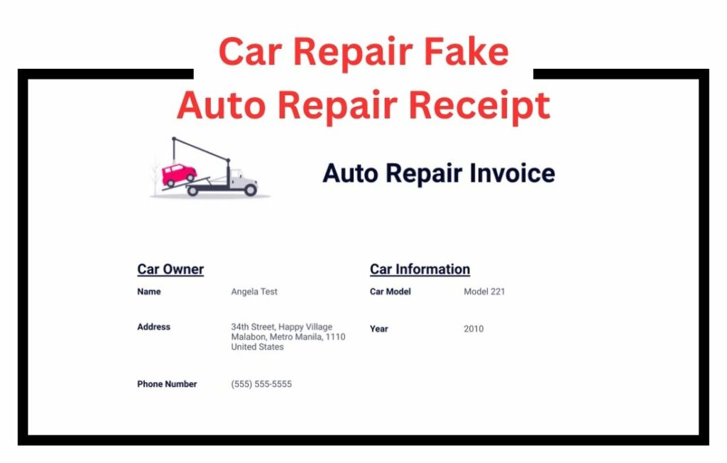 Car Repair Fake Auto Repair Receipt